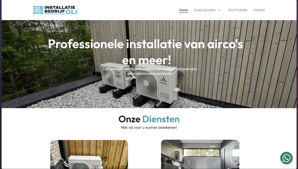 Screenshot van OLI Installatiebedrijf website